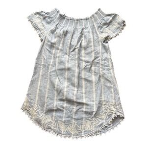 Merona Off Shoulder Striped Embroidered Tunic Top Blouse S M Blue White
